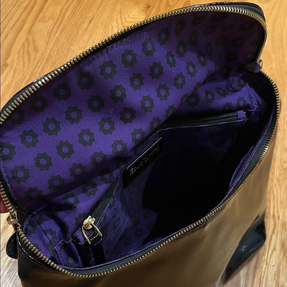 Eric Javits Black Patent Backpack with Purple Strap - Picture 4 of 4